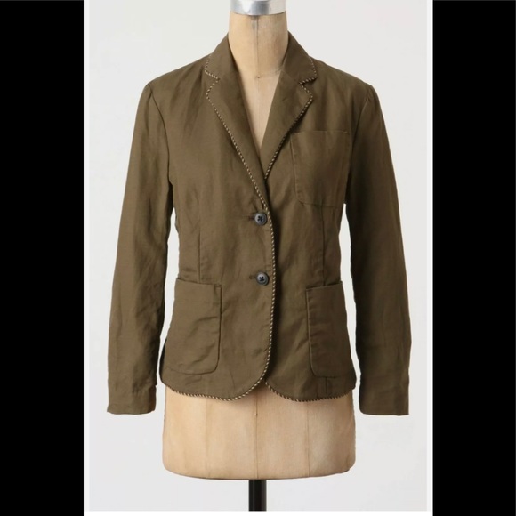 Anthropologie Jackets & Blazers - Anthropologie CARTONNIER Olive Green Piped Boy Blazer Jacket